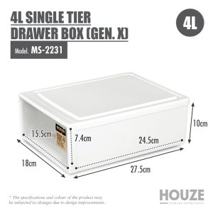 HOUZE 4L SINGLE TIER DRAWER (GEN.X) - L27.5*W18.0*H10.0CM MS-2231-CLEAR