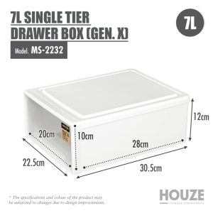 HOUZE 7L SINGLE TIER DRAWER (GEN.X) - L30.5*W22.5*H12.0CM MS-2232-CLEAR