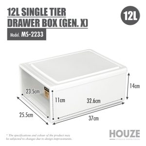 HOUZE 12L SINGLE TIER DRAWER (GEN.X) - L37.0*W25.5*H14.0CM MS-2233-CLEAR