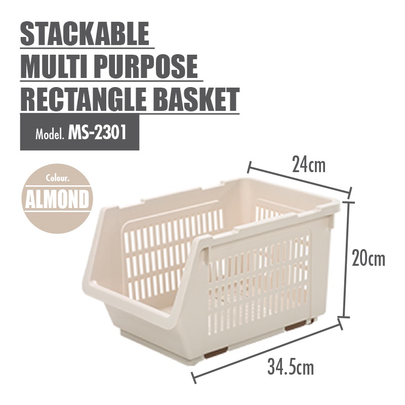 HOUZE STACKABLE M.PURPOSE RECTANGLE BASKET-L34.5*W24.0*H20CM MS-2301