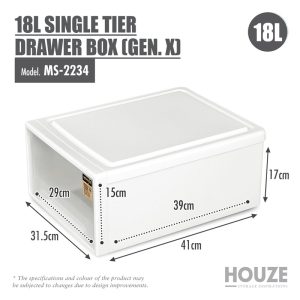 HOUZE 18L SINGLE TIER DRAWER (GEN.X) - L41.0*W31.5*H17.0CM MS-2234-CLEAR