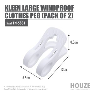 HOUZE KLEEN LARGE WINDPROOF CLOTHES PEG 2PPP LN-5831