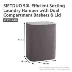 HOUZE SIFTDUO 50L EFFICIENT SORTING LAUNDRY HAMPER LN-5112-GREY