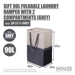 HOUZE SIFT 90L FOLDABLE LAUNDRY HAMPER WITH 2 COMPARTMENTS LN-5111