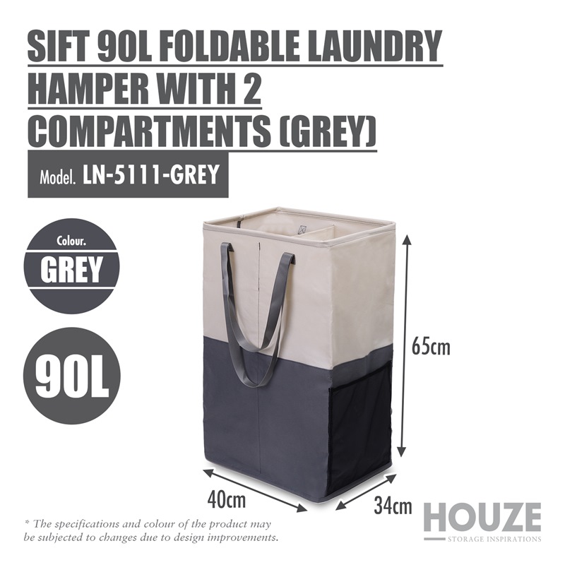 HOUZE SIFT 90L FOLDABLE LAUNDRY HAMPER WITH 2 COMPARTMENTS LN-5111