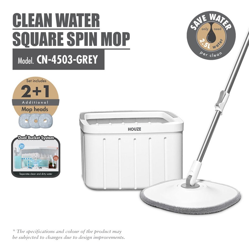 HOUZE THE CLEAN WATER SQUARE SPIN MOP CN-4503-GREY