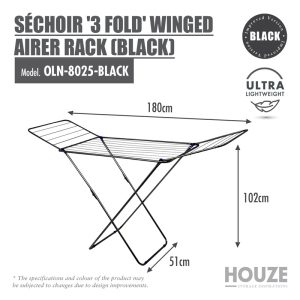 HOUZE 16 METRE 3-FOLD WING CLOTHES DRYING AIRER RACK OLN-8025