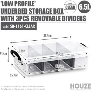 HOUZE 6.5L UNDERBED STORAGE BOX WITH 3PCS REMOVABLE DIVIDERS SB-1161-CLEAR