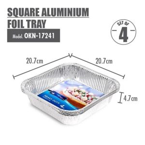 HOUZE SQUARE ALUMINIUM FOIL TRAY (SET OF 4) 207X207X47MM OKN-17241