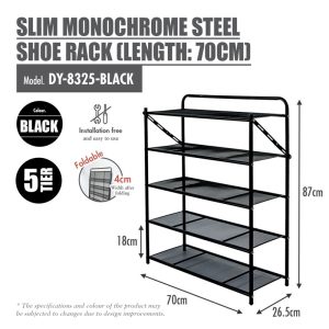 HOUZE SLIM MONOCHROME 5 TIER STEEL SHOE RACK (LENGTH: 70CM) DY-8325