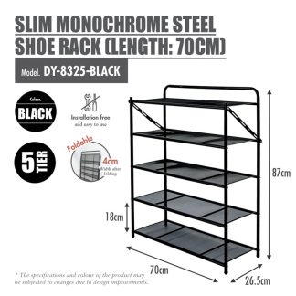 HOUZE SLIM MONOCHROME 5 TIER STEEL SHOE RACK (LENGTH: 70CM) DY-8325