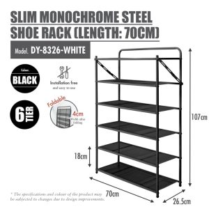 HOUZE SLIM MONOCHROME 6-TIER STEEL SHOE RACK (LENGTH: 70CM) DY-8326