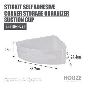 HOUZE STICKIT SELF ADHESIVE CORNER STORAGE ORGANIZER SUCTION CUP BN-H051