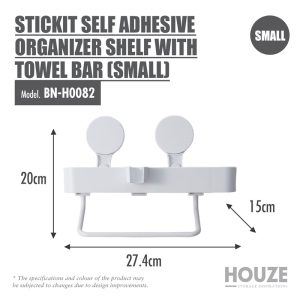 HOUZE STICKIT SELF ADHESIVE ORGANIZER SHELF WITH TOWEL BAR (SMALL) BN-H0082