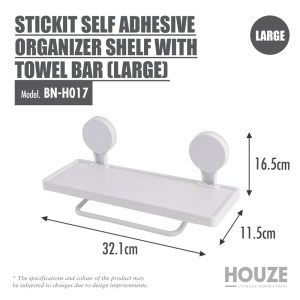 HOUZE STICKIT SELF ADHESIVE ORGANIZER SHELF WITH TOWEL BAR (LARGE) BN-H017