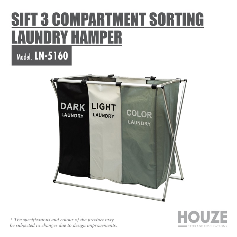 HOUZE SIFT 3 COMPARTMENT SORTING LAUNDRY HAMPER LN-5160