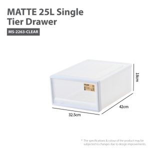 HOUZE MATTE 25L SINGLE TIER DRAWER (DIM: 32.5X42X18CM) MS-2263-CLEAR