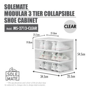 HOUZE SOLEMATE MODULAR 3 TIER COLLAPSIBLE SHOE CABINET MS-2713-CLEAR