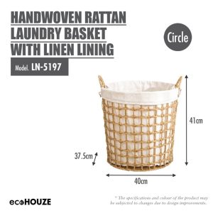 HOUZE ECOHOUZE HANDWOVEN RATTAN LAUNDRY BASKET WITH LINEN LINING LN-5197