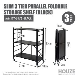 HOUZE SLIM 3 TIER PARALLEL FOLDABLE STORAGE SHELF DY-8176