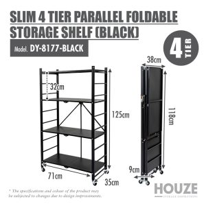 HOUZE SLIM 4 TIER PARALLEL FOLDABLE STORAGE SHELF DY-8177