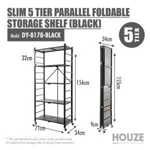 HOUZE SLIM 5 TIER PARALLEL FOLDABLE STORAGE SHELF DY-8178