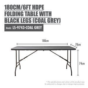 HOUZE 180CM/6FT HDPE FOLDING TABLE WITH BLACK LEGS LS-9743
