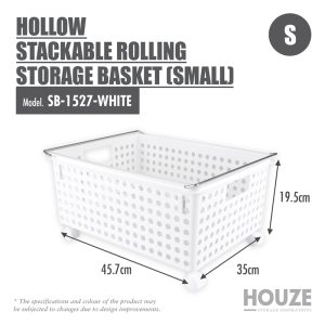 HOUZE HOLLOW STACKABLE ROLLING STORAGE BASKET (SMALL) SB-1527-WHITE