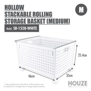 HOUZE HOLLOW STACKABLE ROLLING STORAGE BASKET (MEDIUM) SB-1528-WHITE