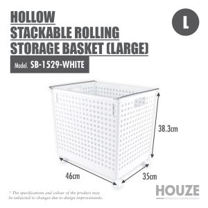 HOUZE HOLLOW STACKABLE ROLLING STORAGE BASKET (LARGE) SB-1529-WHITE