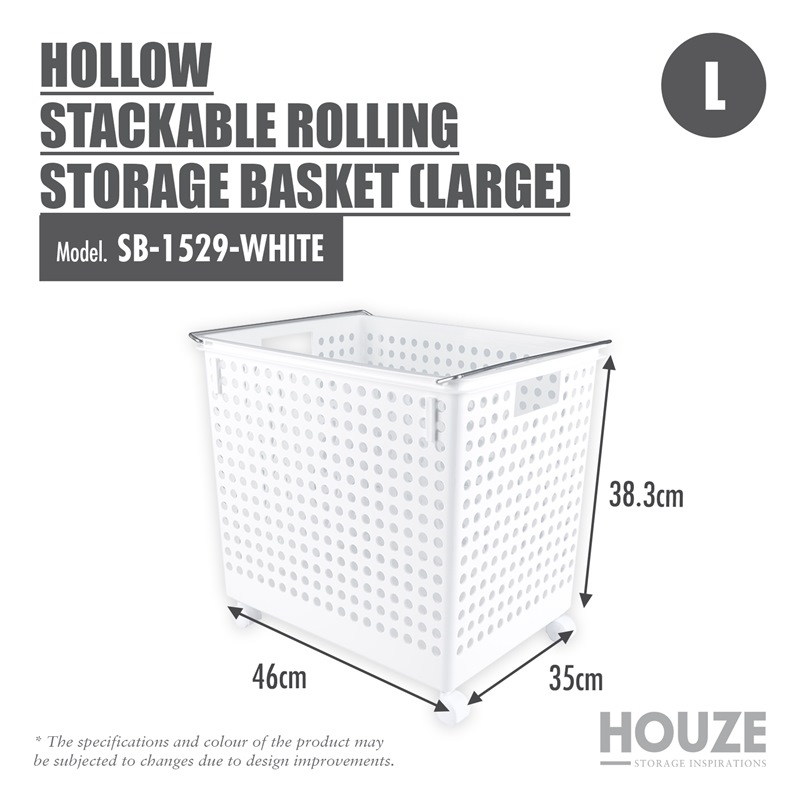 HOUZE HOLLOW STACKABLE ROLLING STORAGE BASKET (LARGE) SB-1529-WHITE