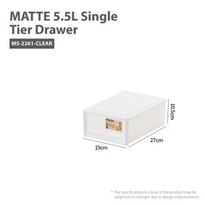 HOUZE MATTE 5.5L SINGLE TIER DRAWER (DIM: 19X27X10.5CM) MS-2261-CLEAR