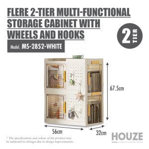 HOUZE FLERE 2-TIER STORAGE CABINET /W WHEELS MS-2852-WHITE