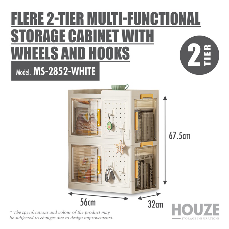 HOUZE FLERE 2-TIER STORAGE CABINET /W WHEELS MS-2852-WHITE