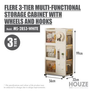 HOUZE FLERE 3-TIER STORAGE CABINET /W WHEELS MS-2853-WHITE