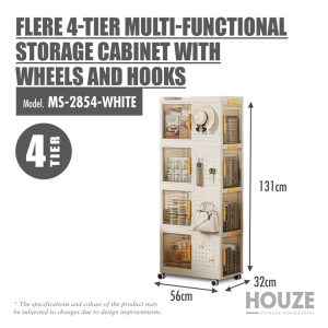 HOUZE FLERE 4-TIER STORAGE CABINET /W WHEELS MS-2854-WHITE