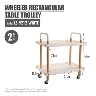 HOUZE 2 TIER WHEELED RECTANGULAR TABLE TROLLEY (WHITE) LS-9212-WHITE