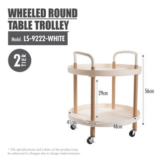 HOUZE 2 TIER WHEELED ROUND TABLE TROLLEY (WHITE) LS-9222-WHITE