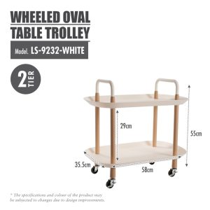 HOUZE 2 TIER WHEELED OVAL TABLE TROLLEY (WHITE) LS-9232-WHITE