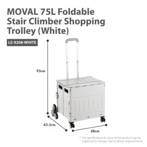 HOUZE MOVAL 75L FOLDABLE STAIR CLIMBER SHOPPING TROLLEY LS-9208-WHITE