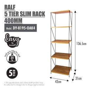 HOUZE RALF 5 TIER SLIM RACK 400MM DY-8195-OAK4