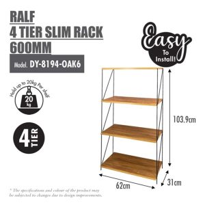 HOUZE RALF 4 TIER SLIM RACK 600MM DY-8194-OAK6
