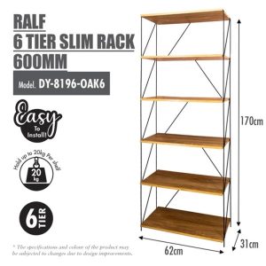 HOUZE RALF 6 TIER SLIM RACK 600MM DY-8196-OAK6