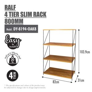 HOUZE RALF 4 TIER SLIM RACK 800MM DY-8194-OAK8
