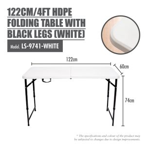 HOUZE 122CM/4FT HDPE FOLDING TABLE WITH BLACK LEGS LS-9741-WHITE