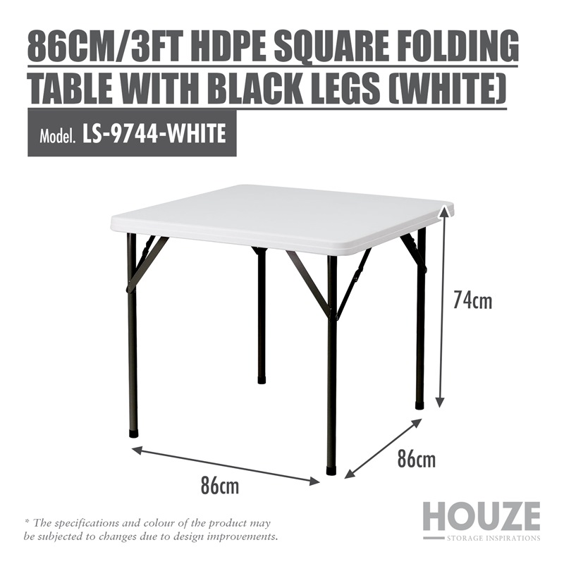 HOUZE HDPE SQUARE FOLDING TABLE WITH BLACK LEGS LS-9744-WHITE