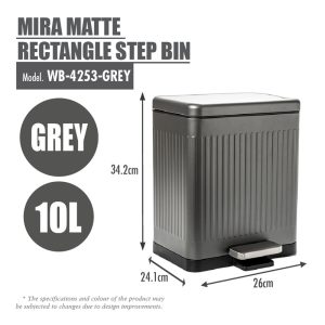 HOUZE 10L MIRA MATTE RECTANGLE STEP BIN WB-4253