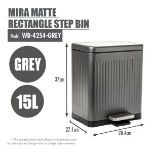 HOUZE 15L MIRA MATTE RECTANGLE STEP BIN WB-4254