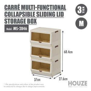 HOUZE CARRÉ 3-TIER COLLAPSIBLE SLIDING LID STORAGE BOX /W WHEELS MS-2846