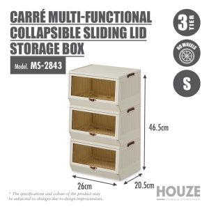 HOUZE CARRÉ 3-TIER COLLAPSIBLE SLIDING LID STORAGE BOX W/O WHEELS MS-2843
